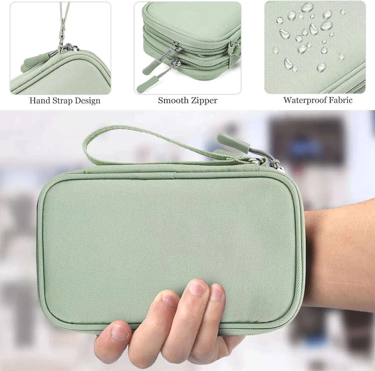 Cord Organizer Travrel Bag, Electronic Organizer Travel Case, Water Resistant Cable Organizer Pouch for Cable, Cord, USB, Charger, Phone, Power Bank, Earphone (Mint Green, Medium)