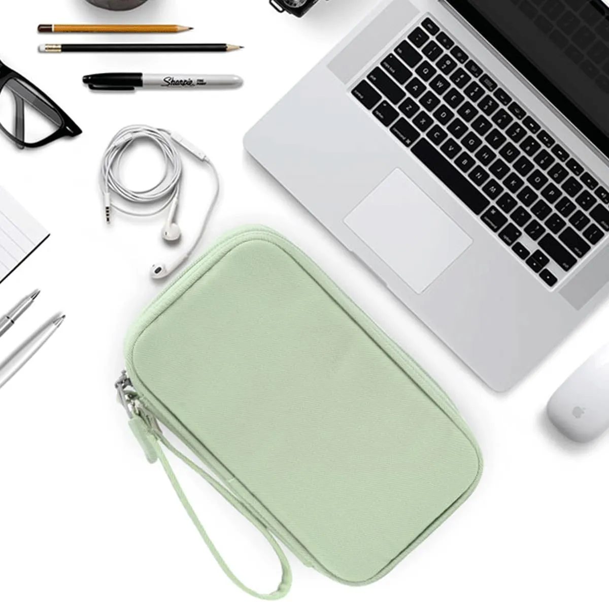 Cord Organizer Travrel Bag, Electronic Organizer Travel Case, Water Resistant Cable Organizer Pouch for Cable, Cord, USB, Charger, Phone, Power Bank, Earphone (Mint Green, Medium)