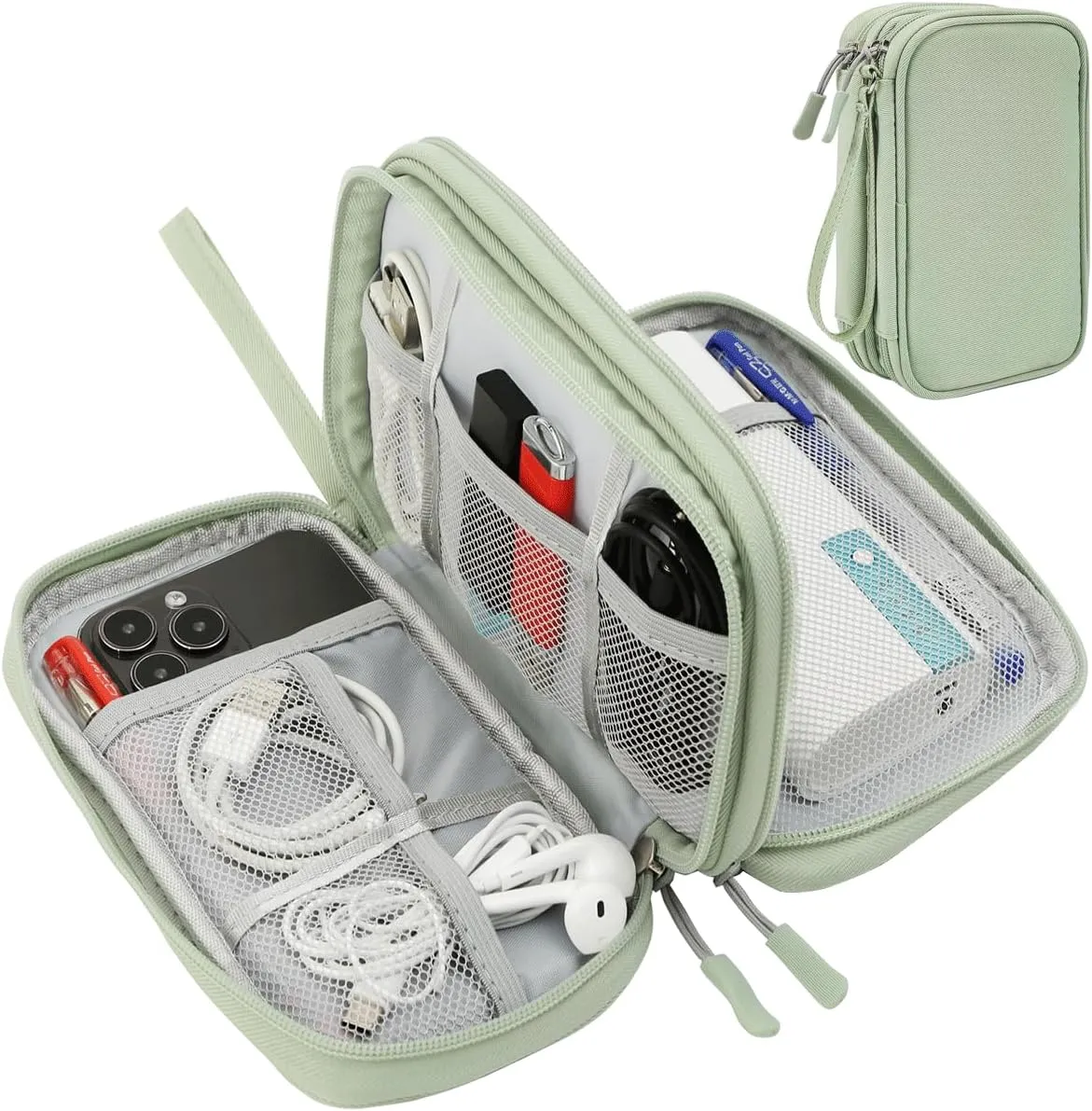 Cord Organizer Travrel Bag, Electronic Organizer Travel Case, Water Resistant Cable Organizer Pouch for Cable, Cord, USB, Charger, Phone, Power Bank, Earphone (Mint Green, Medium)