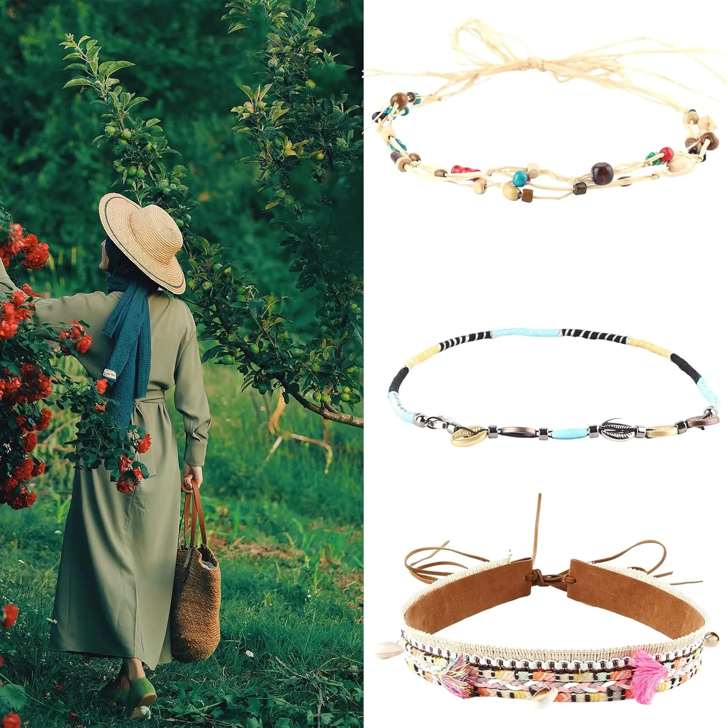 Cowboy Hat Band for Women Western Hat Belt Rope Hat Band Beaded Hatband Mexican Hat Band