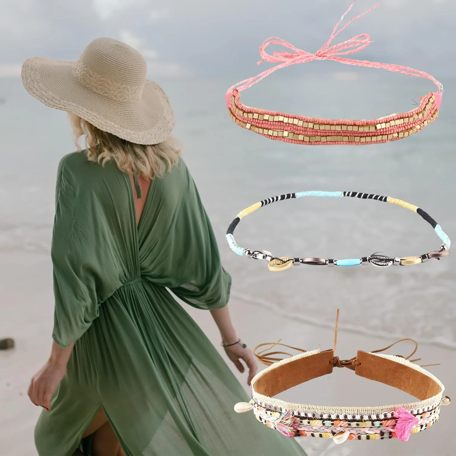 Cowboy Hat Band for Women Western Hat Belt Rope Hat Band Beaded Hatband Mexican Hat Band