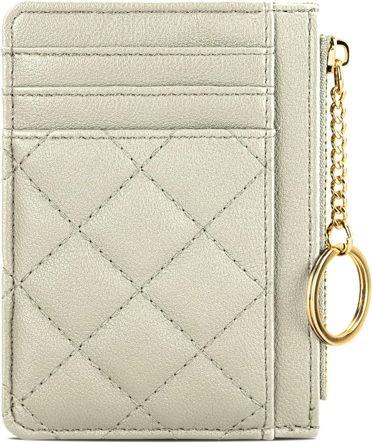 Credit Card Holder, Slim Keychain Wallet with Zipper Coin Pocket Front Small Pocket Wallet for Women, White