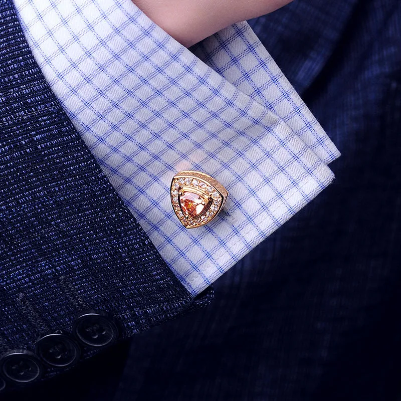 Elegant Gold Crystal Cufflinks