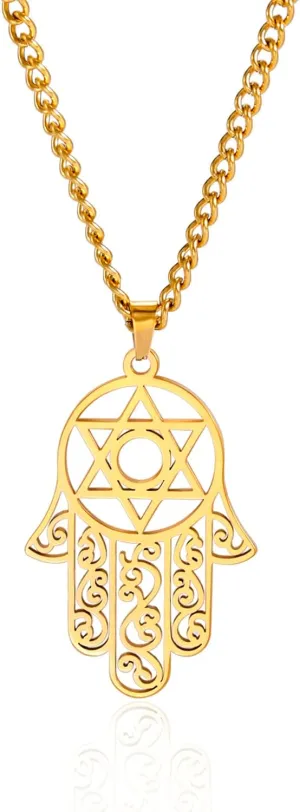 EUEAVAN Hamsa Hand of Fatima Hexagram Necklace Star of David Evil Eye Pendant Jewish Female Protection Amulet Symbol Jewelry Women Men