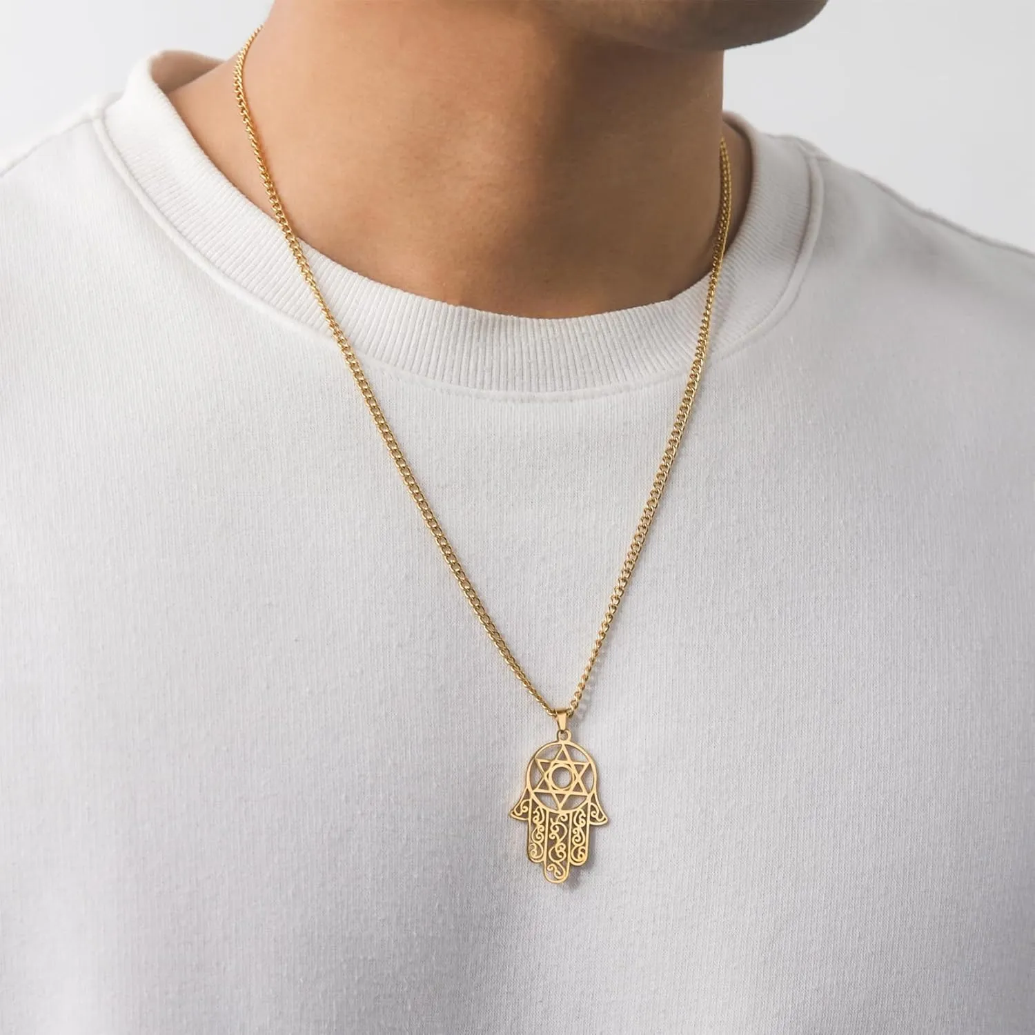 EUEAVAN Hamsa Hand of Fatima Hexagram Necklace Star of David Evil Eye Pendant Jewish Female Protection Amulet Symbol Jewelry Women Men