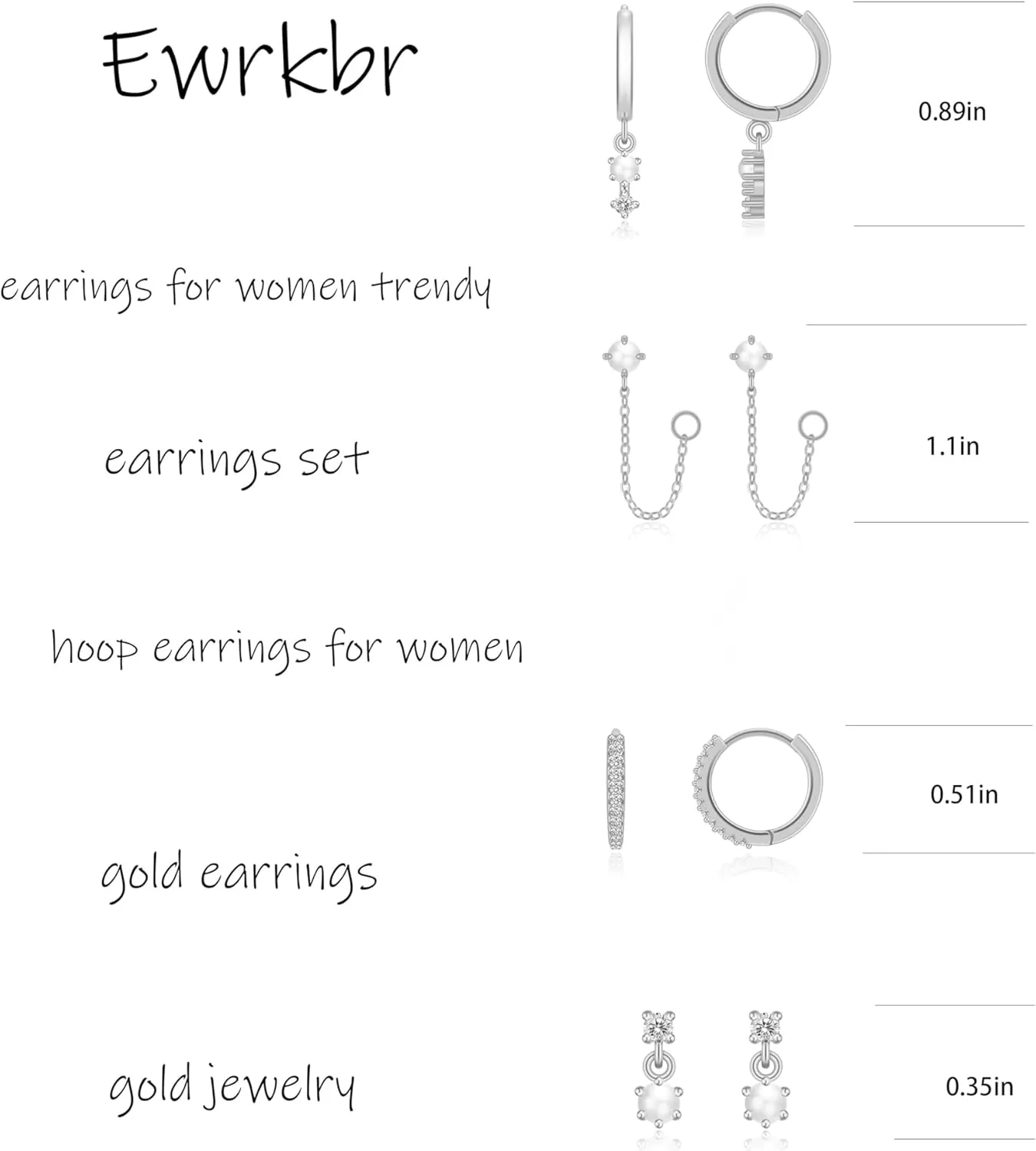Ewrkbr 14k Gold Plated Pearl Hoop Earrings for Women - Dainty Huggie Stacks, Hypoallergenic Cute Cartilage Studs, Trendy Fashion Jewelry