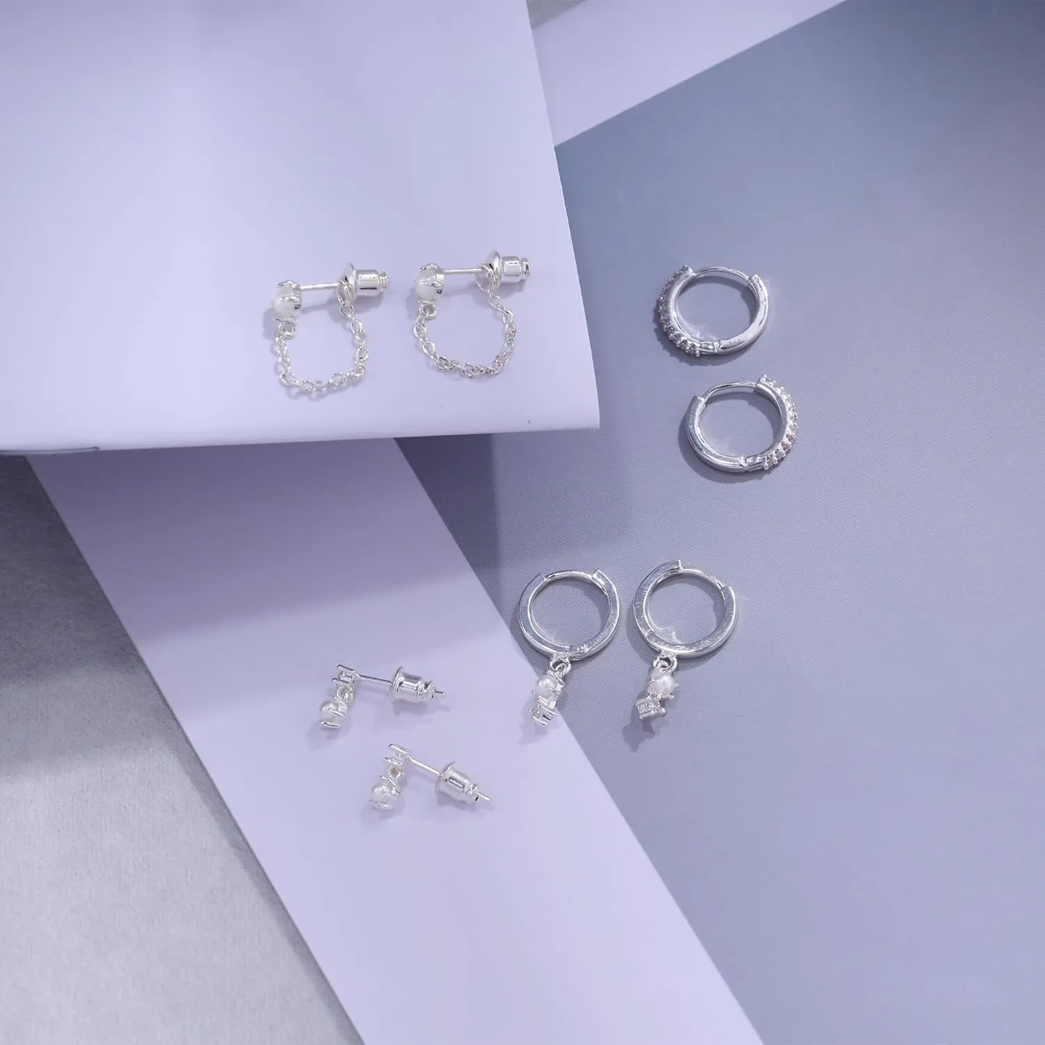 Ewrkbr 14k Gold Plated Pearl Hoop Earrings for Women - Dainty Huggie Stacks, Hypoallergenic Cute Cartilage Studs, Trendy Fashion Jewelry