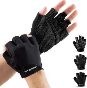Fitgriff Workout Gloves (Padded) for Men & Women - Fingerless Gym Gloves for Weight Lifting, Training - Full Palm Protection
