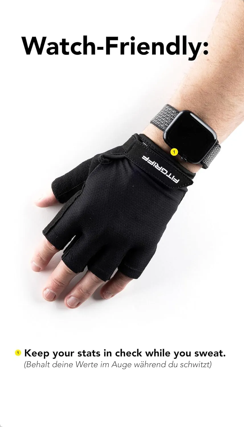 Fitgriff Workout Gloves (Padded) for Men & Women - Fingerless Gym Gloves for Weight Lifting, Training - Full Palm Protection