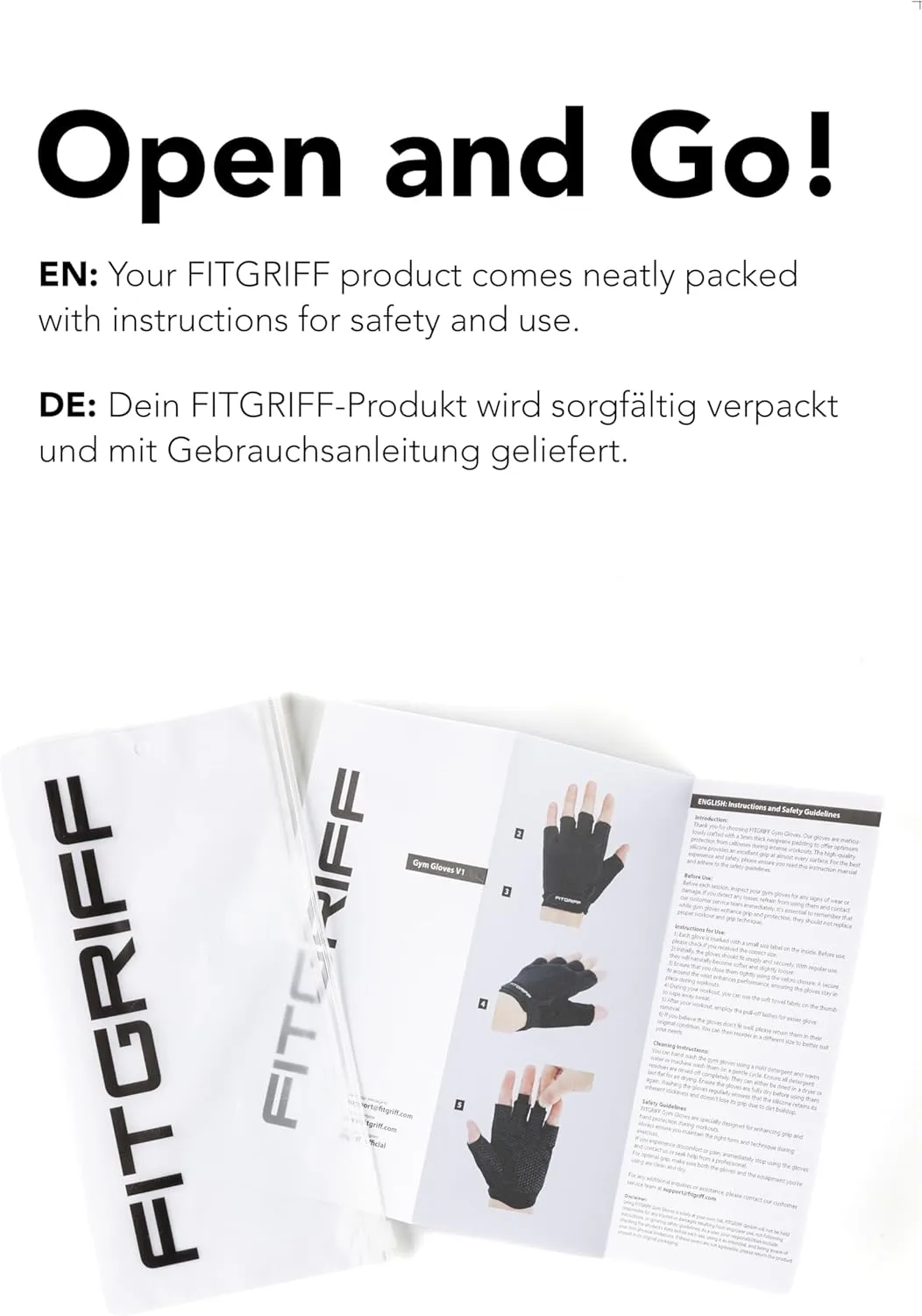 Fitgriff Workout Gloves (Padded) for Men & Women - Fingerless Gym Gloves for Weight Lifting, Training - Full Palm Protection
