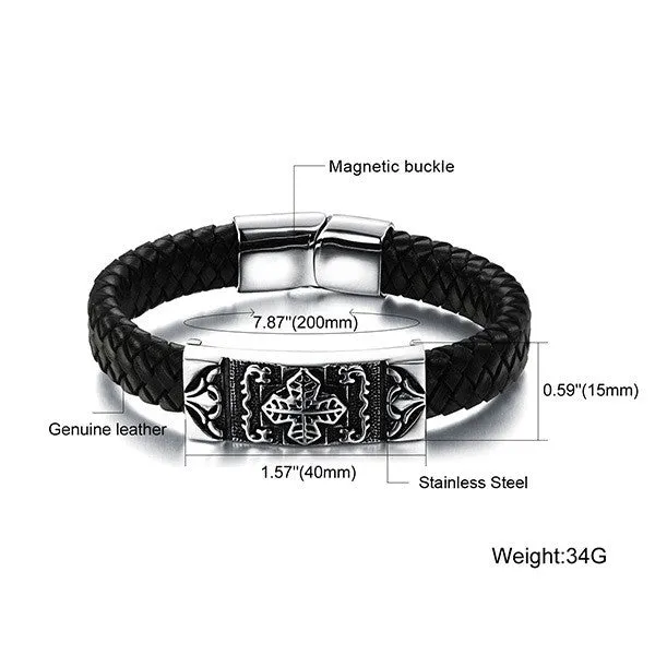 Genuine Leather Stainless steel Men Bracelet Wrap Wristband For Men Classic Bracelet Men Bangle Jewelry
