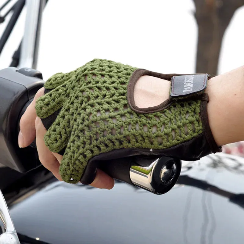 Gloves: Leather Mesh. Fingerless. Driving Comfort. Various Colors.