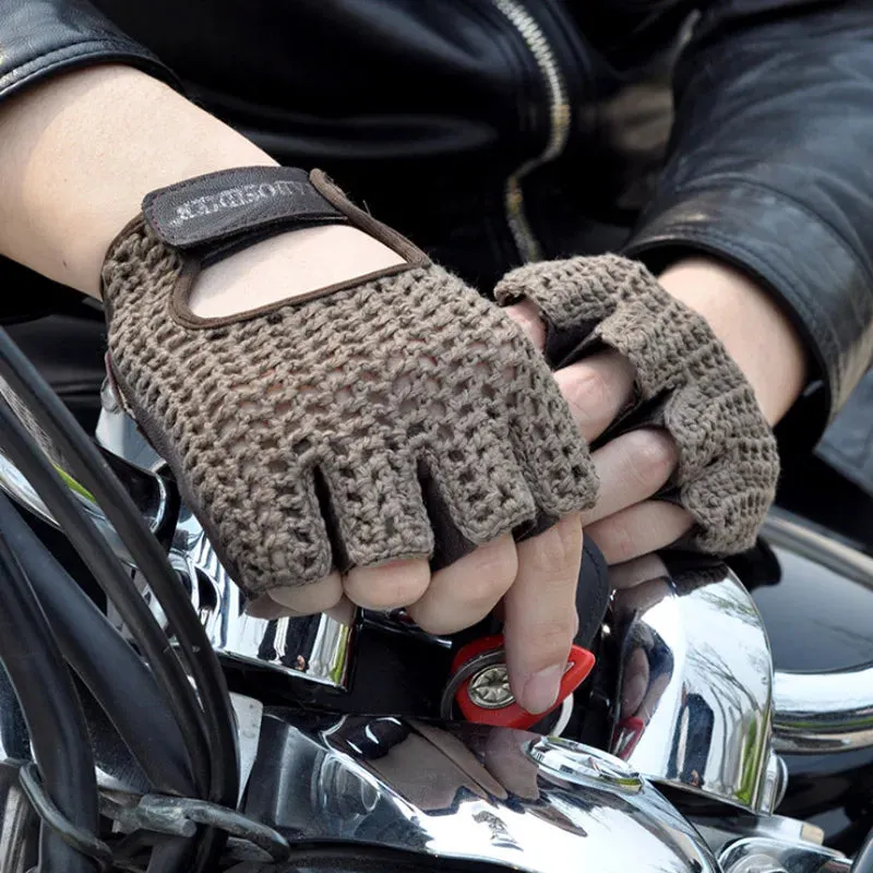 Gloves: Leather Mesh. Fingerless. Driving Comfort. Various Colors.