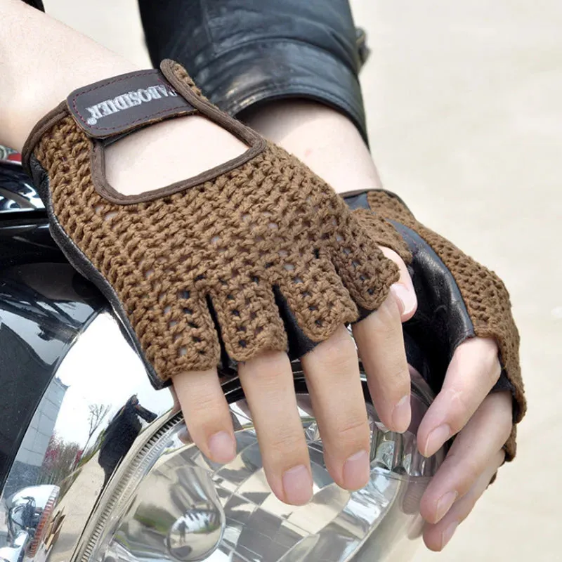 Gloves: Leather Mesh. Fingerless. Driving Comfort. Various Colors.