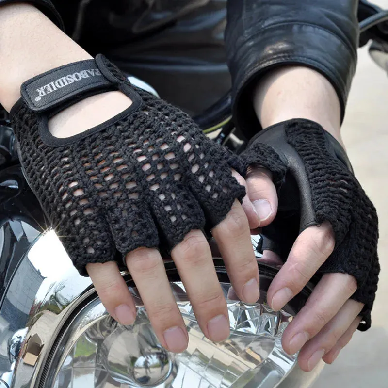 Gloves: Leather Mesh. Fingerless. Driving Comfort. Various Colors.