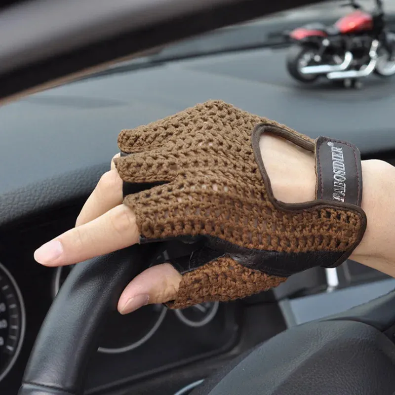 Gloves: Leather Mesh. Fingerless. Driving Comfort. Various Colors.
