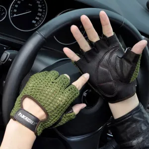 Gloves: Leather Mesh. Fingerless. Driving Comfort. Various Colors.