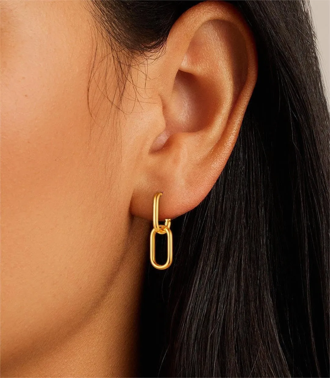 Gold Earrings for Women Trendy, Simple Dainty 14K Gold Plated Paperclip Square Chain Link Dangle Hoops Earrings Pin Stud Huggie Earrings Lightweight Hypoallergenic Minimalist Aesthetic Gold Jewelry for Christmas Gifts