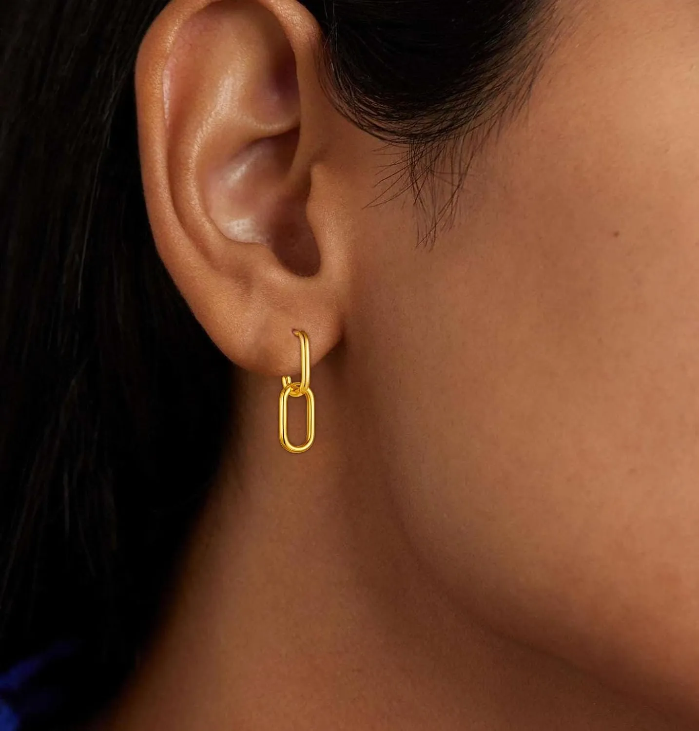 Gold Earrings for Women Trendy, Simple Dainty 14K Gold Plated Paperclip Square Chain Link Dangle Hoops Earrings Pin Stud Huggie Earrings Lightweight Hypoallergenic Minimalist Aesthetic Gold Jewelry for Christmas Gifts