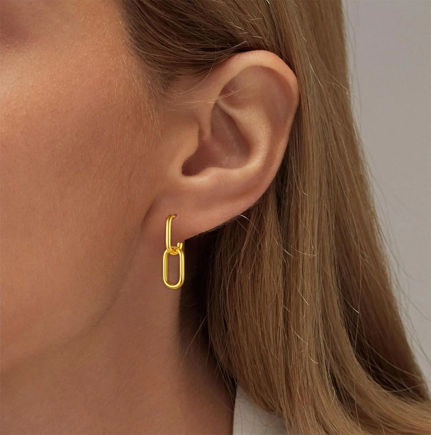 Gold Earrings for Women Trendy, Simple Dainty 14K Gold Plated Paperclip Square Chain Link Dangle Hoops Earrings Pin Stud Huggie Earrings Lightweight Hypoallergenic Minimalist Aesthetic Gold Jewelry for Christmas Gifts