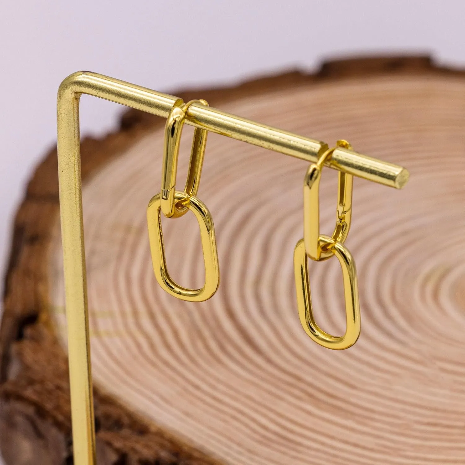 Gold Earrings for Women Trendy, Simple Dainty 14K Gold Plated Paperclip Square Chain Link Dangle Hoops Earrings Pin Stud Huggie Earrings Lightweight Hypoallergenic Minimalist Aesthetic Gold Jewelry for Christmas Gifts