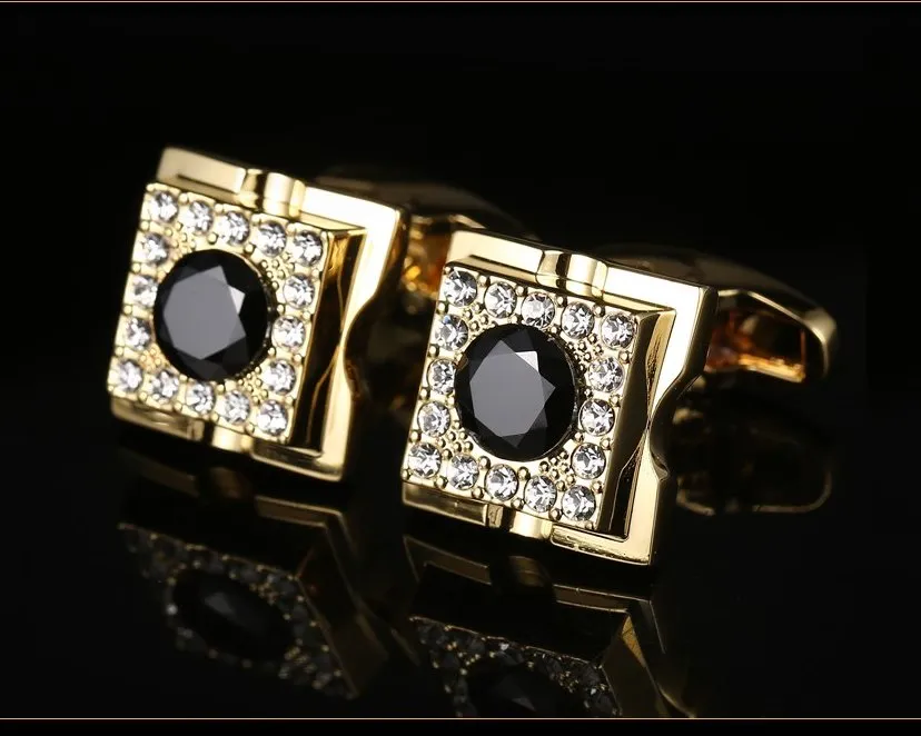 GOLD SQUARE CRYSTAL CUFFLINKS