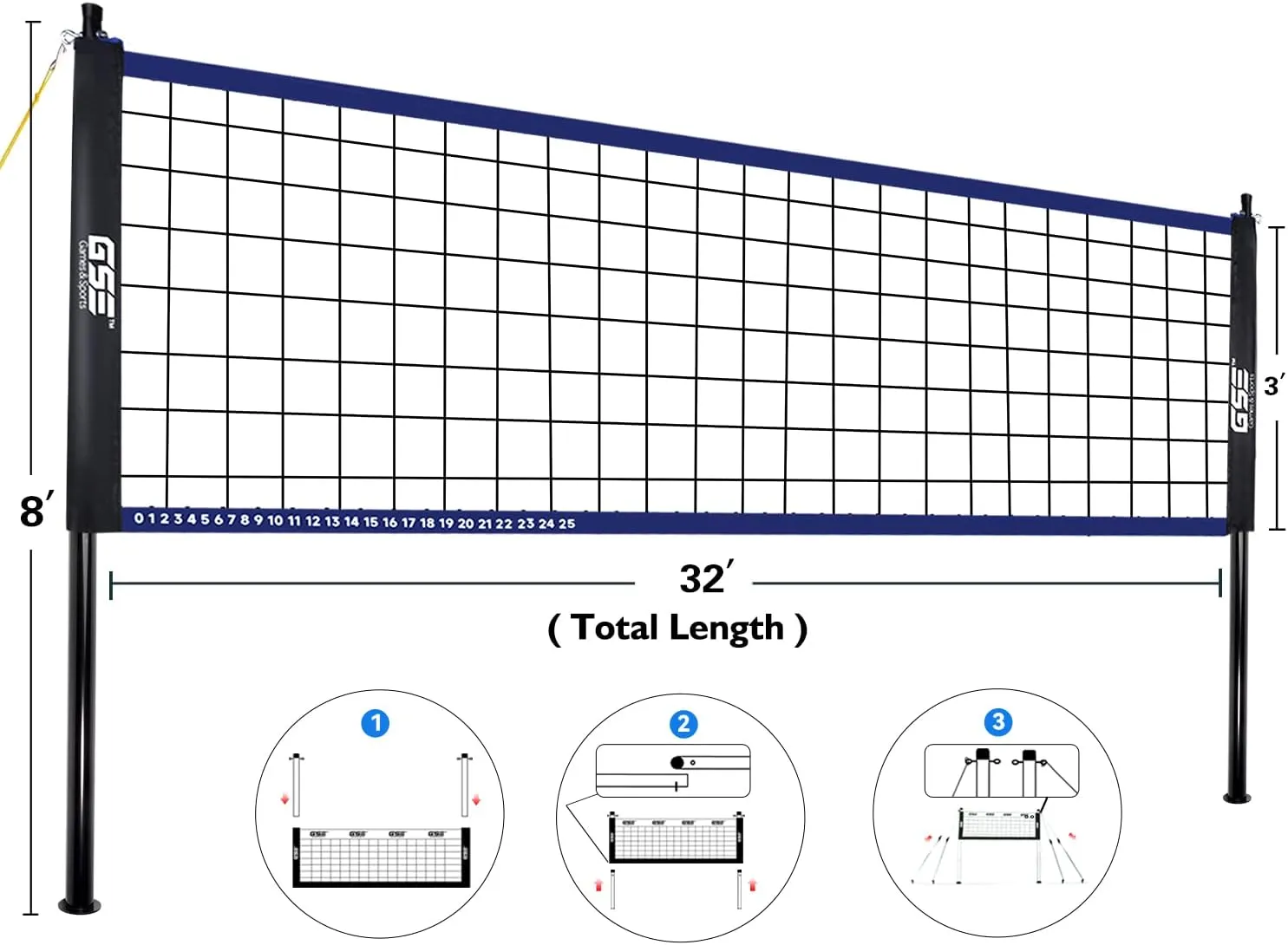 GSE Games & Sports Expert Outdoor Yard Sports Net Game Set for Backyards, Parks, Beach, Lawn. Volleyball Set, Badminton Set OR Volleyball & Badminton Combo Set Available