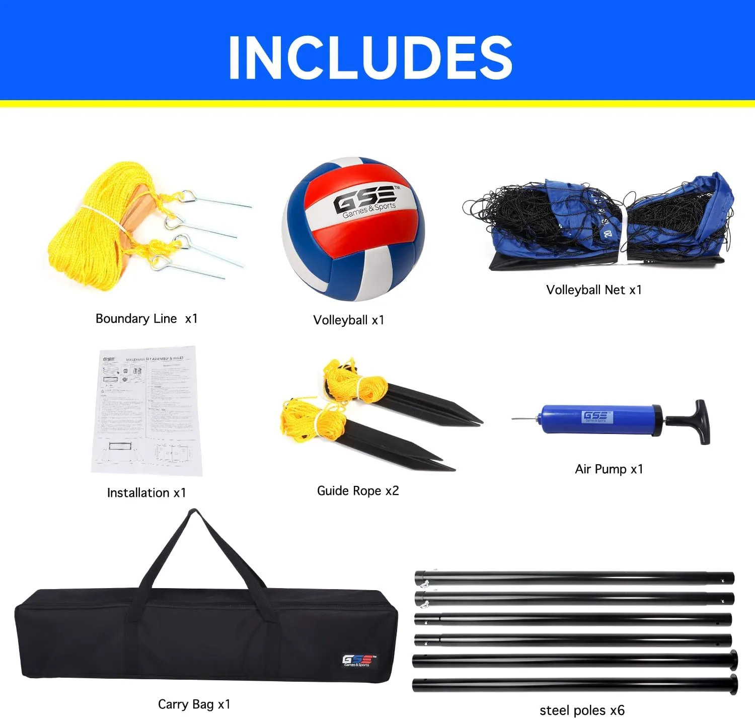 GSE Games & Sports Expert Outdoor Yard Sports Net Game Set for Backyards, Parks, Beach, Lawn. Volleyball Set, Badminton Set OR Volleyball & Badminton Combo Set Available