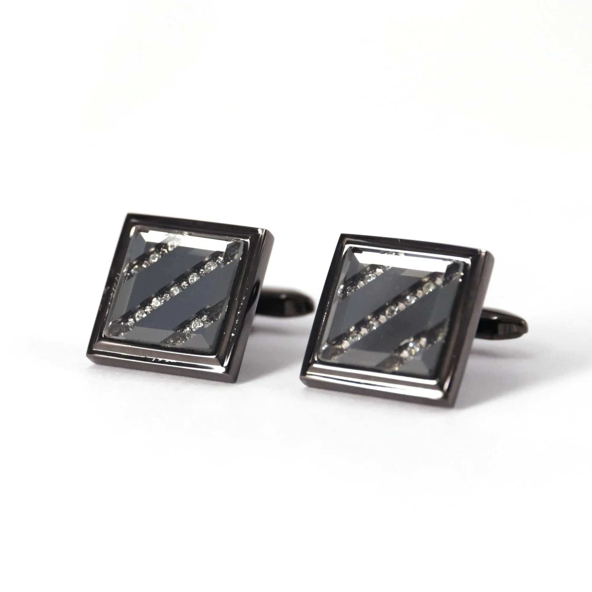 Gunmetal Cufflinks with Crystal Details (Online Exclusive)