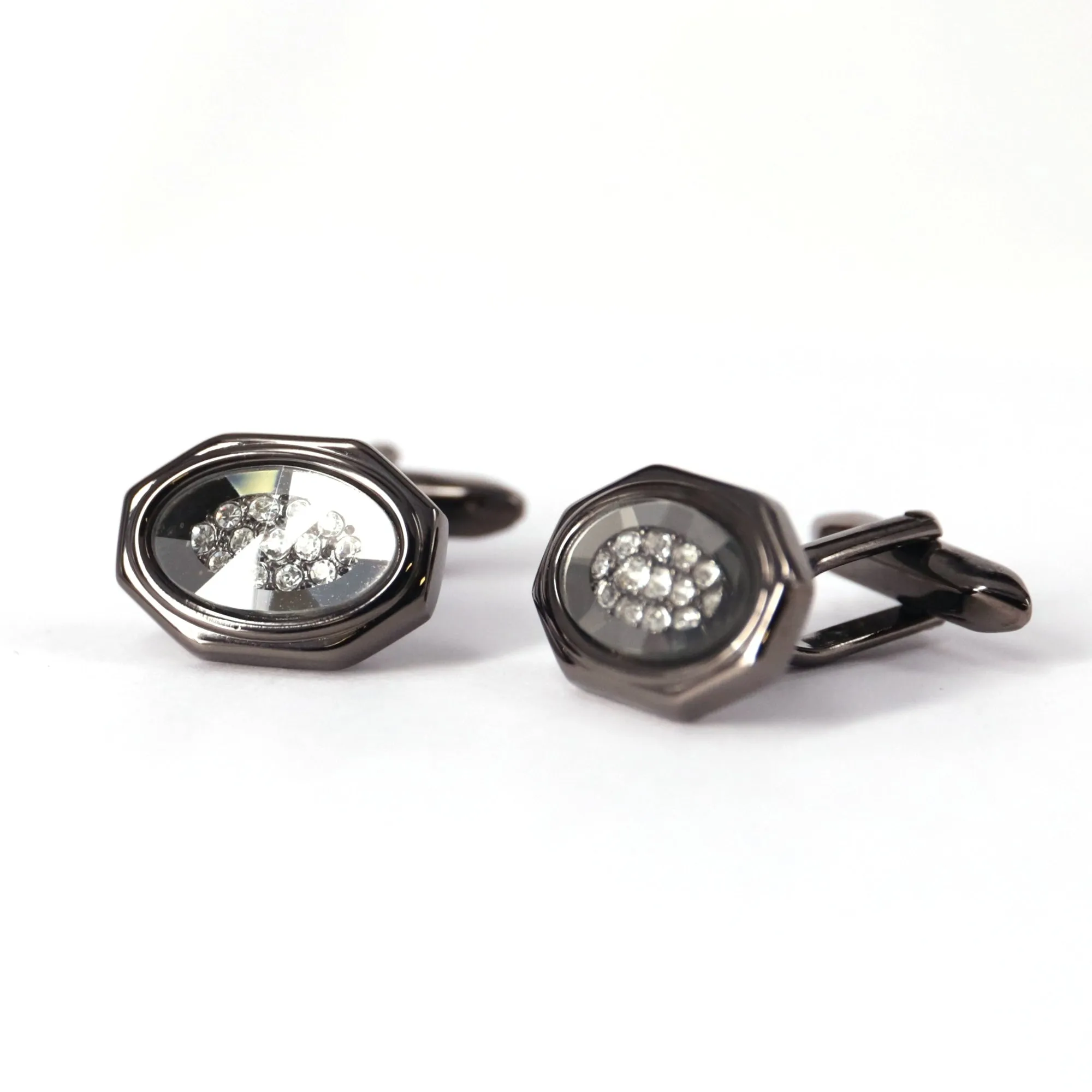 Gunmetal Cufflinks with Crystal Details (Online Exclusive)