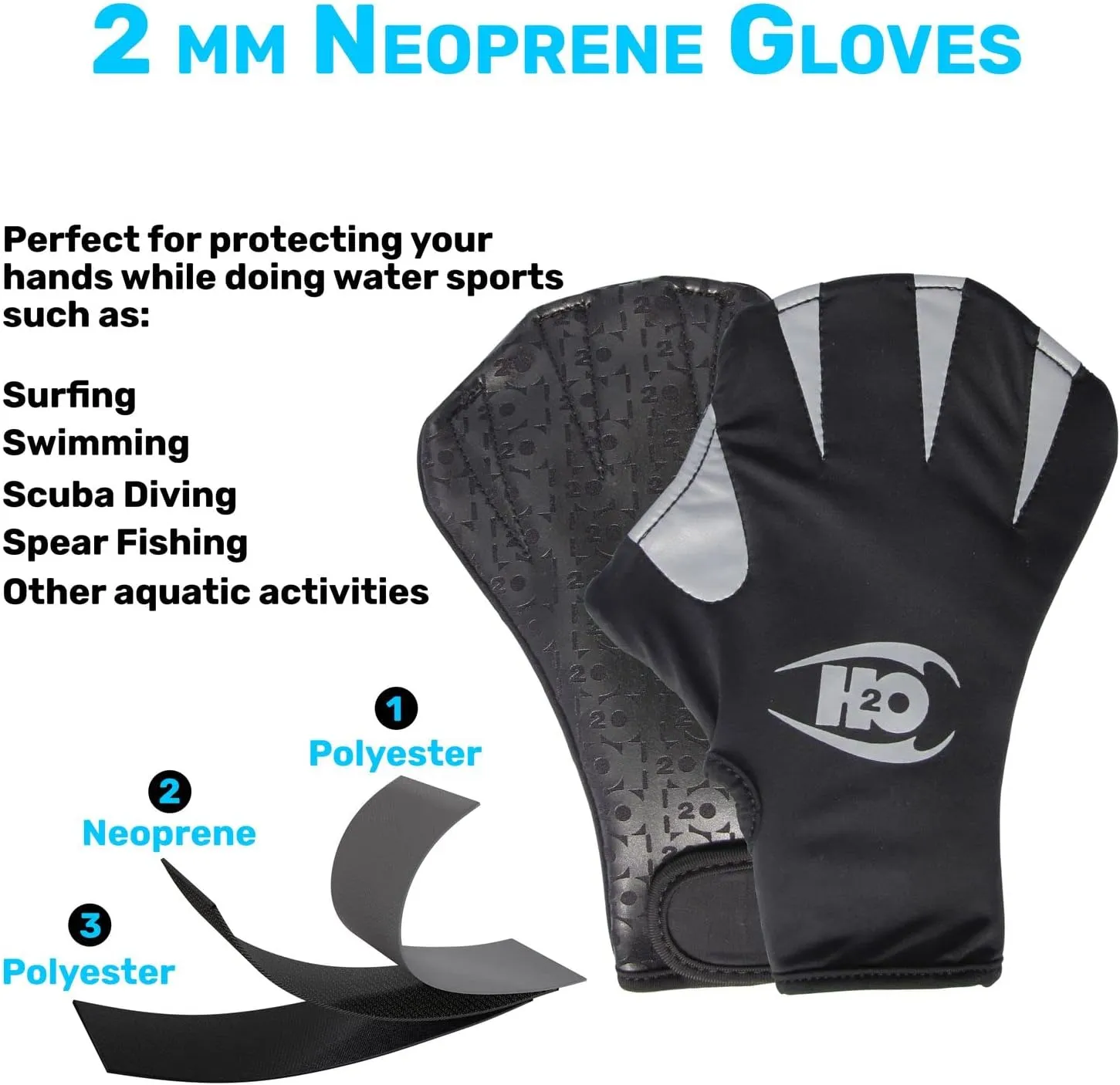 H2ODYSSEY 2mm Neoprene Paddle Gloves - Stretch Material Super Flexible Scuba Gloves