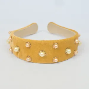 Headband with Cultured Pearls in Beige