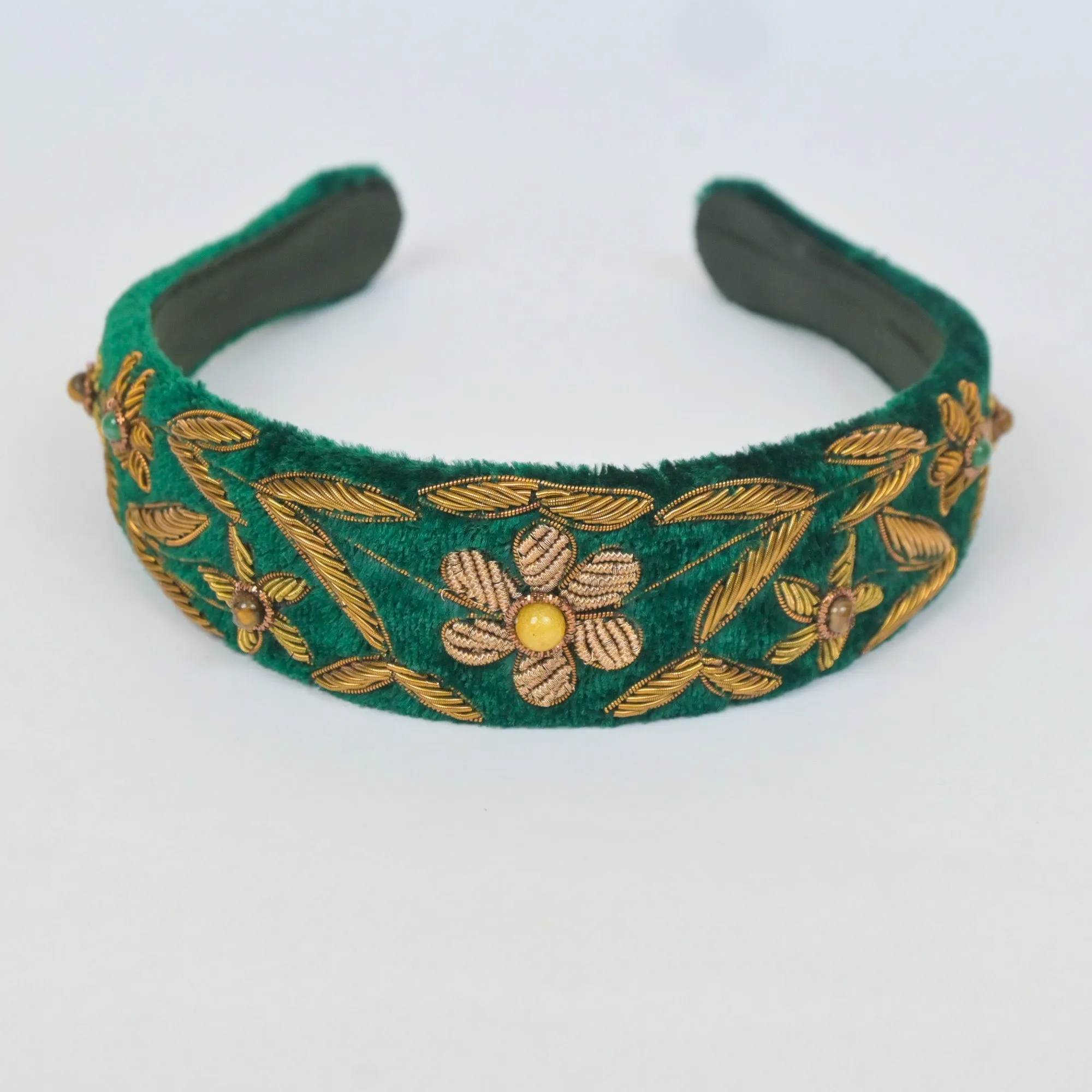 Headband with Flower Embroidery in Green