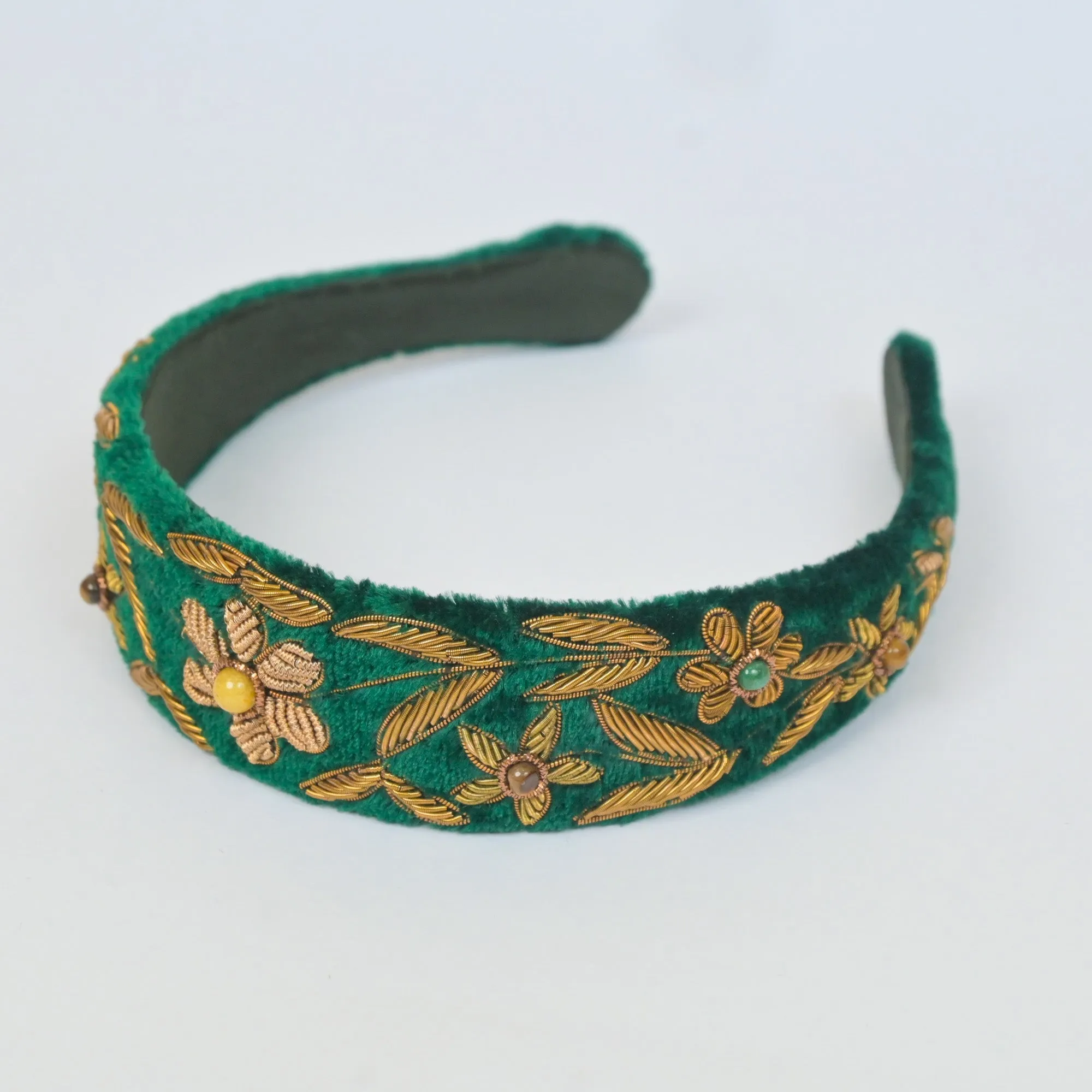 Headband with Flower Embroidery in Green
