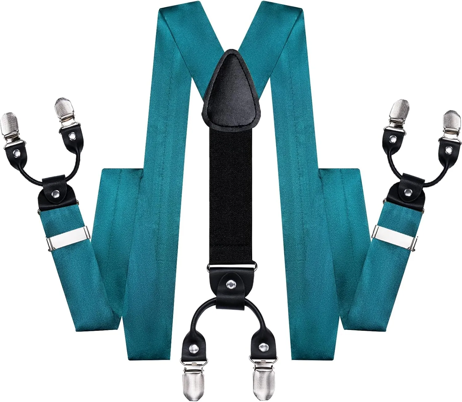 Hi-Tie Men Suspender Bowtie Set Suspenders Pre-tied Bow Tie Pocket Square Cufflinks Adjustable Y Shape 6 Clips Braces Tuxedo
