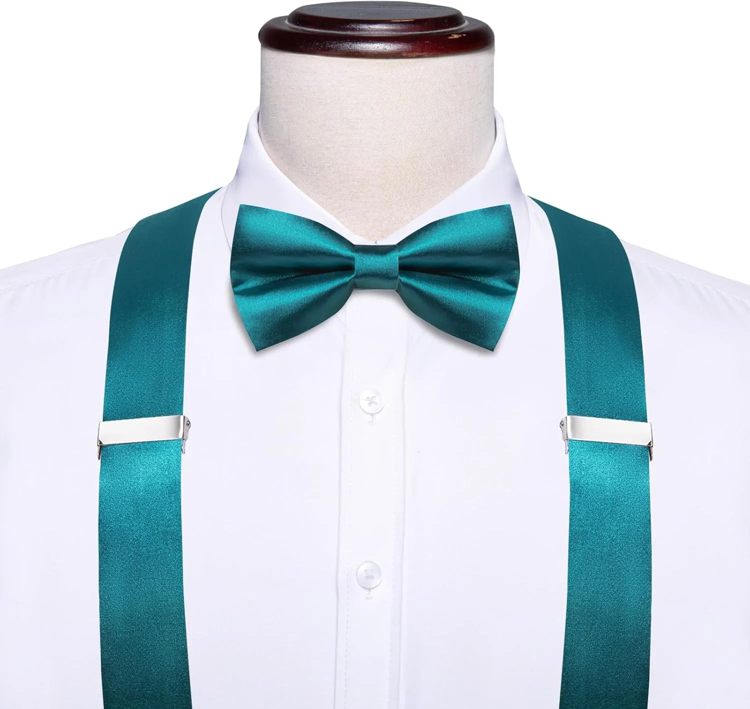 Hi-Tie Men Suspender Bowtie Set Suspenders Pre-tied Bow Tie Pocket Square Cufflinks Adjustable Y Shape 6 Clips Braces Tuxedo
