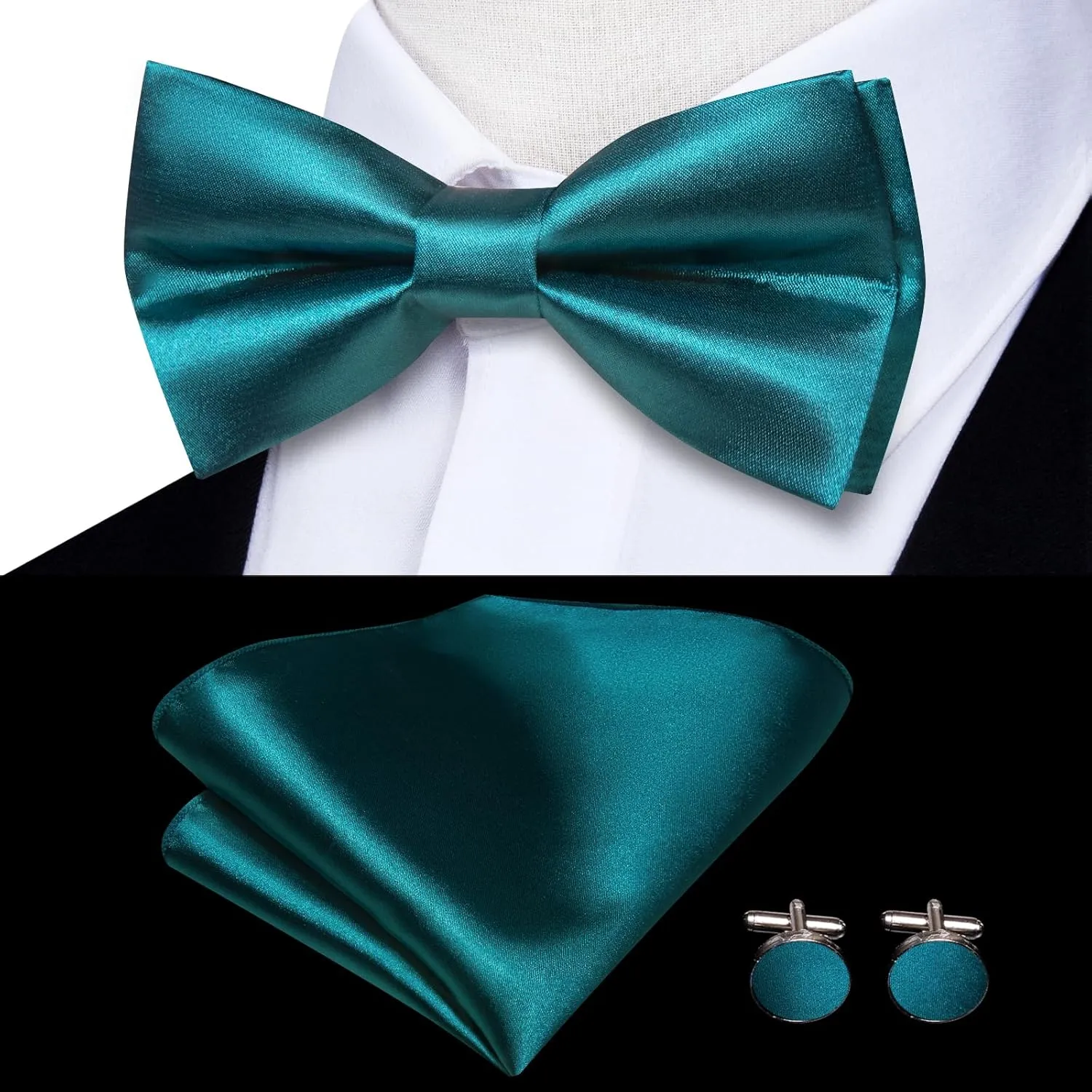 Hi-Tie Men Suspender Bowtie Set Suspenders Pre-tied Bow Tie Pocket Square Cufflinks Adjustable Y Shape 6 Clips Braces Tuxedo