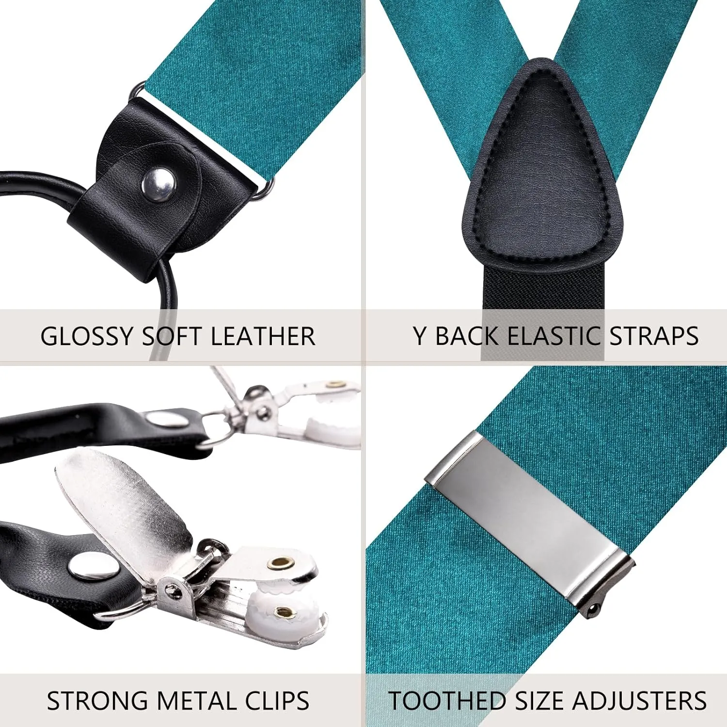 Hi-Tie Men Suspender Bowtie Set Suspenders Pre-tied Bow Tie Pocket Square Cufflinks Adjustable Y Shape 6 Clips Braces Tuxedo