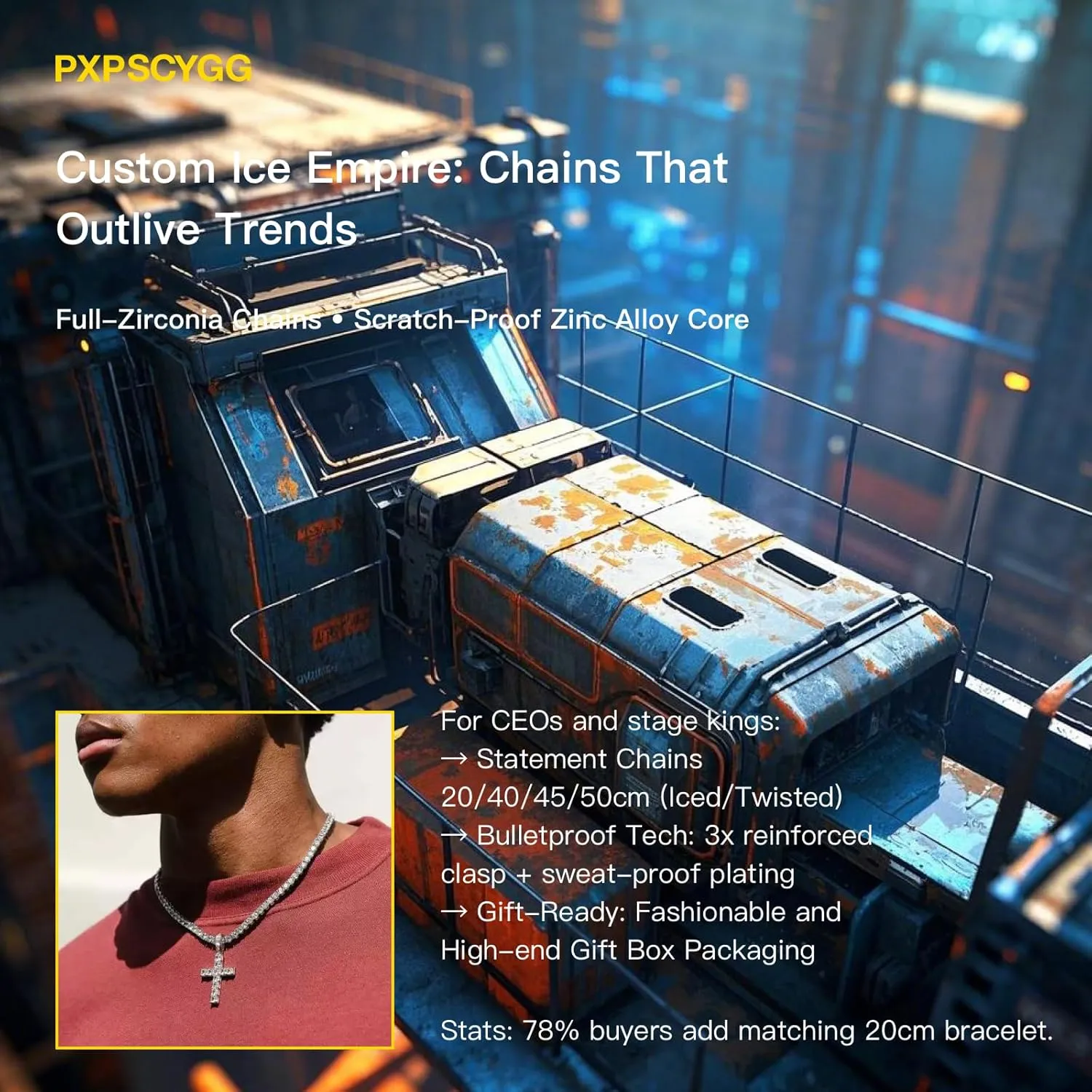 Hip Hop Tennis Chain Necklace with Cross Pendant for Men & Women ?C Gold Plated Iced Out Cuban Link Chains, Bling Rhinestone & Crystal Studded Necklaces for Teens (8-24 Inches)