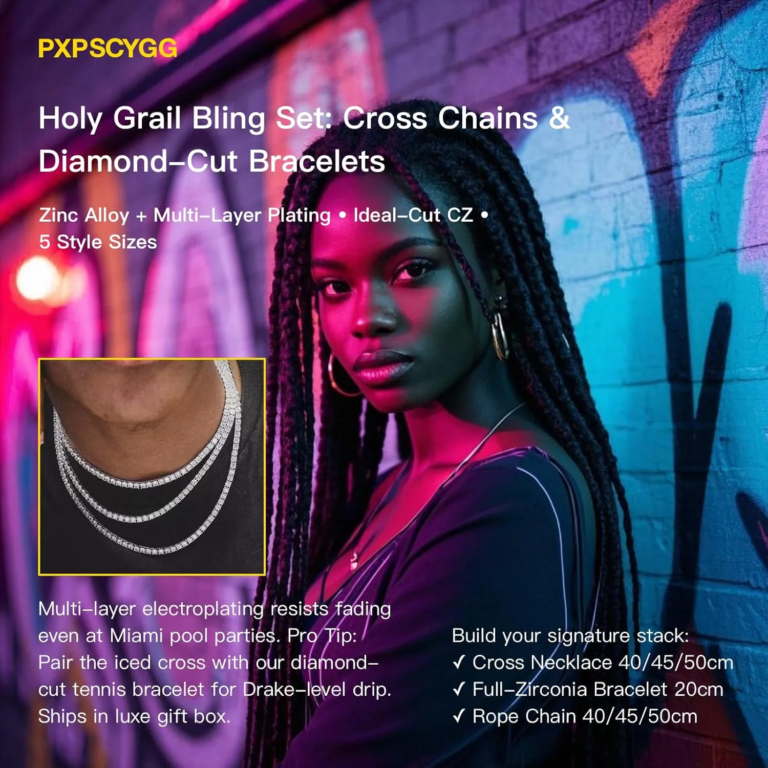Hip Hop Tennis Chain Necklace with Cross Pendant for Men & Women ?C Gold Plated Iced Out Cuban Link Chains, Bling Rhinestone & Crystal Studded Necklaces for Teens (8-24 Inches)