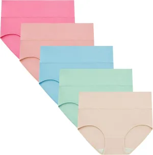 INNERSY Women's High Waisted Underwear Cotton Panties Regular & Plus Size 5-Pack