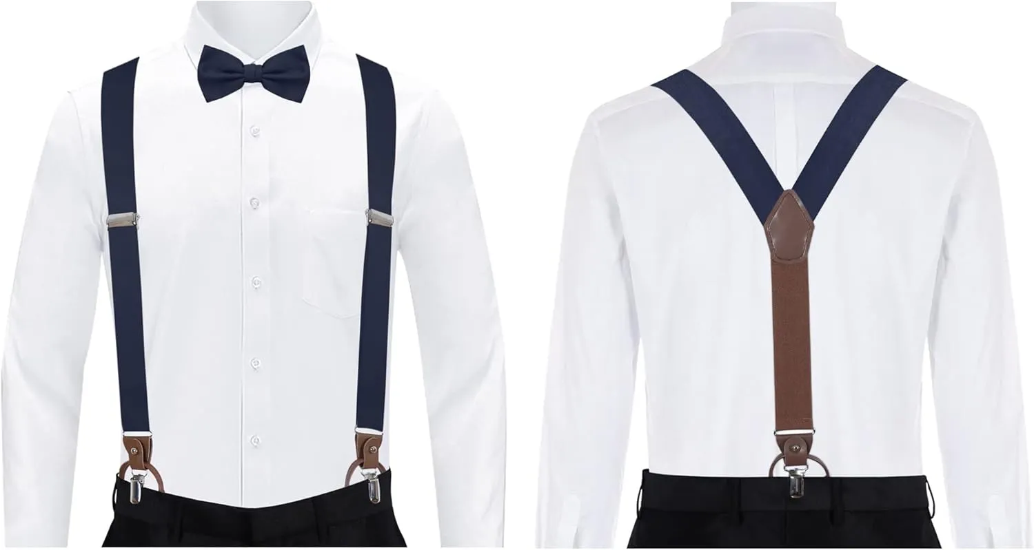 Jacob Alexander Men's Solid Fabric Suspenders Braces Convertible Leather Ends and Clips Y-Back
