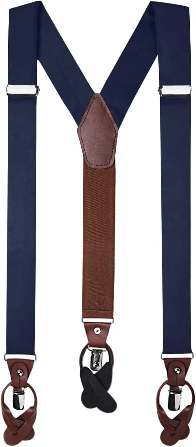 Jacob Alexander Men's Solid Fabric Suspenders Braces Convertible Leather Ends and Clips Y-Back
