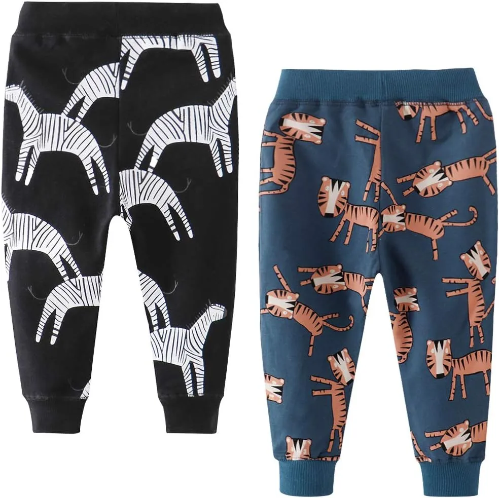 Little Boys Jogger Pants Toddler Boys' Drawstring Elastic Waist Cotton Casual Sweatpants 1PC/ 2 PCS Set