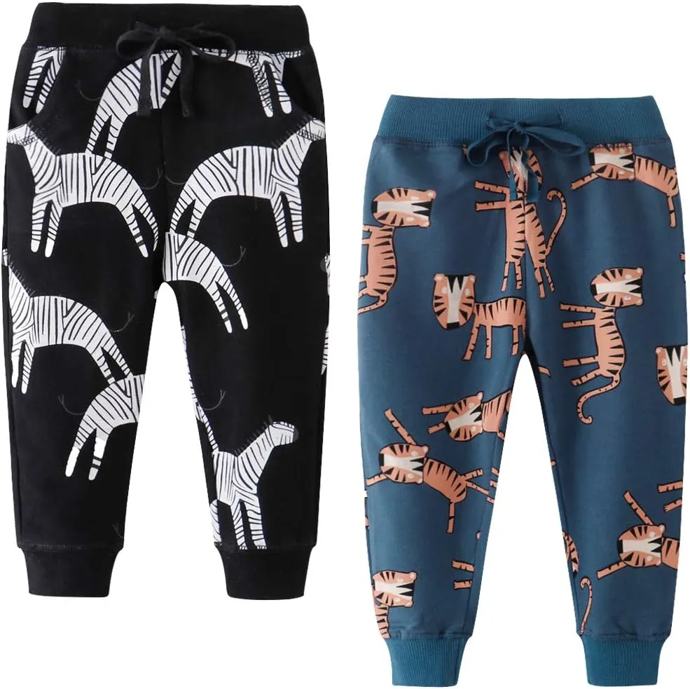 Little Boys Jogger Pants Toddler Boys' Drawstring Elastic Waist Cotton Casual Sweatpants 1PC/ 2 PCS Set