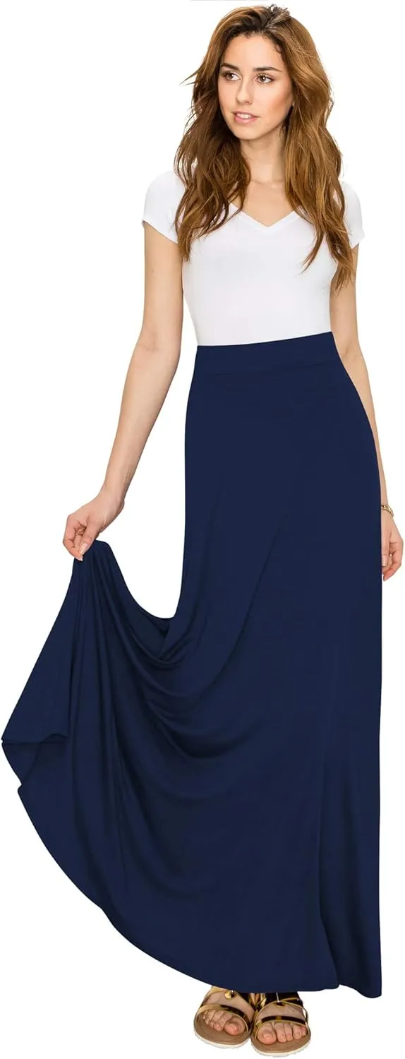 Lock and Love Women's Casual Comfy Stylish High Waist Flare Long Maxi Skirt  Available in Print & Solid Options