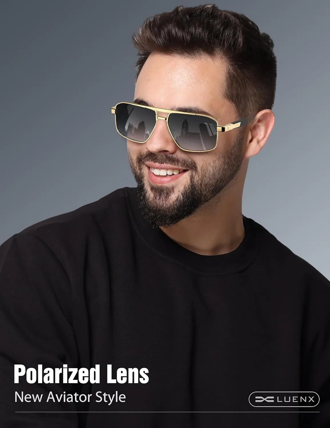 LUENX Aviator Sunglasses for Men Retro Square Polarized Polygon Shades UV 400 Protection
