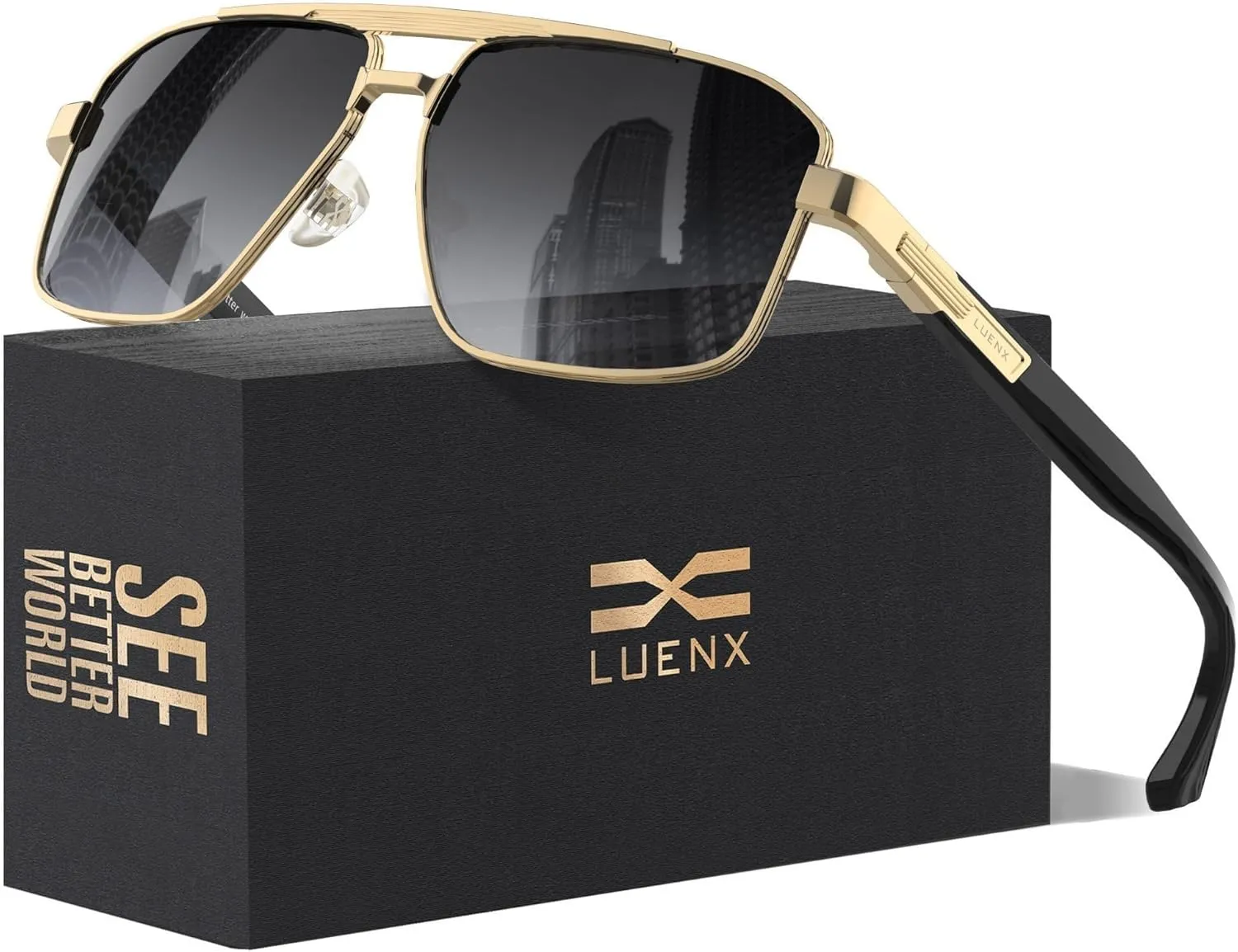 LUENX Aviator Sunglasses for Men Retro Square Polarized Polygon Shades UV 400 Protection