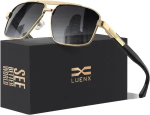 LUENX Aviator Sunglasses for Men Retro Square Polarized Polygon Shades UV 400 Protection