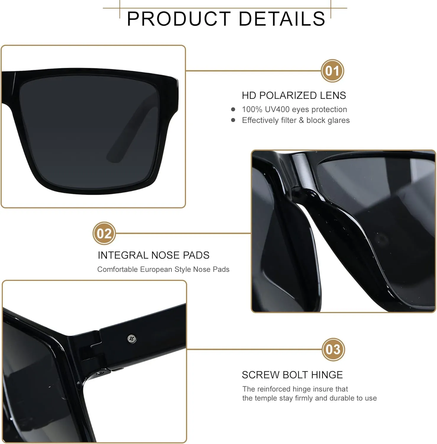 LYZOIT Square Sunglasses for Men Women Polarized Oversized Big UV Protection Rectangle Shades